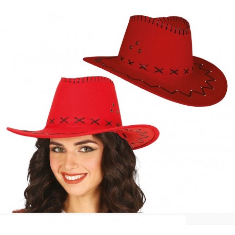 Sombrero vaquero rojo simil piel adulto