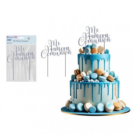 Topper tarta primera comunion plata