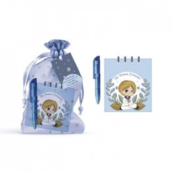Libreta con boli en bolsa detalle comunion azul