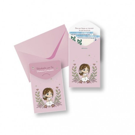 Sobre para regalar dinero comunion rosa