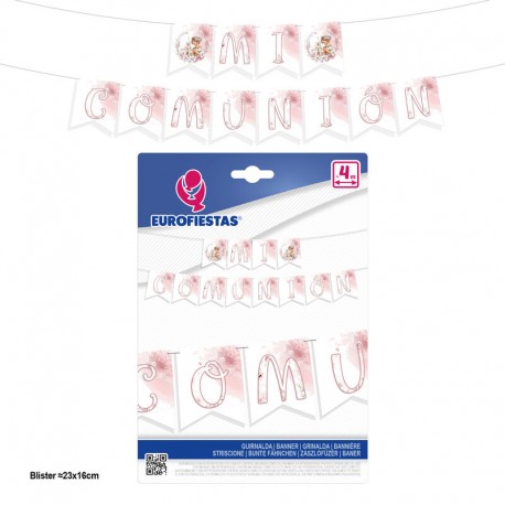 Guirnalda mi primera comunion nina rosa 4 metros