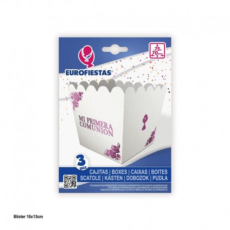 Caja palomitas comunion rosa 3 uds 7x75 cm