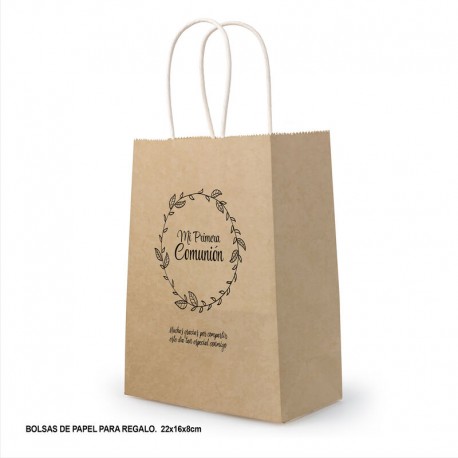 Bolsa regalo primera comunion Kraft 21x15x8 cm