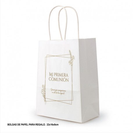 Bolsa regalo primera comunion blanca 21x15x8 cm