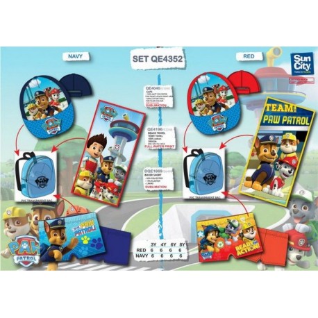 SET PLAYA PATRULLA CANINA MOCHILA GORRA BANADOR Y TOALLA