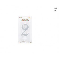 Vela para tarta plata purpurina 10 cm