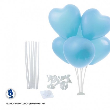 Soporte varillas para globos con pie transparente 8 uds