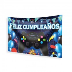 Cartel Feliz cumpleanos gaming en tela 120x68 cm
