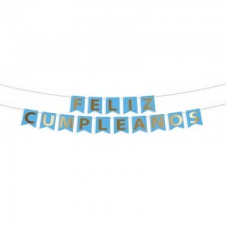 Guirnalda cartel feliz cumpleanos azul