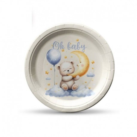 Platos Baby osito luna 8 uds 18 cm Baby Shower