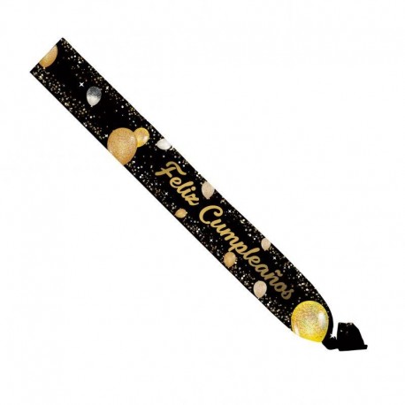 Banda Feliz cumpleanos negra oro