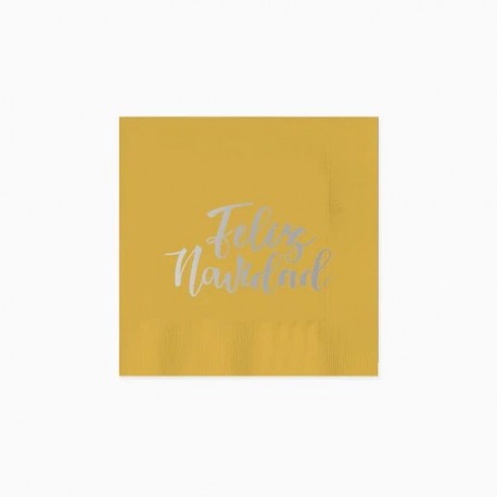 Servilletas Feliz Navidad oro 20 uds 25 cm