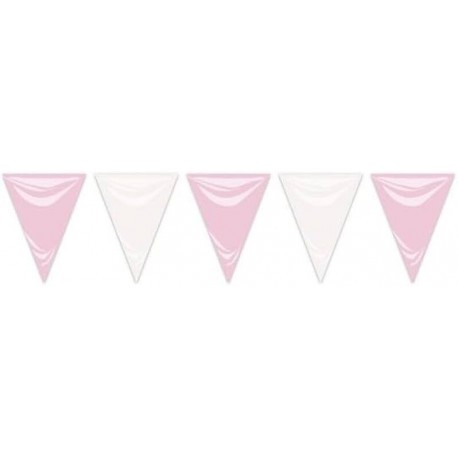 Banderin triangular rosa y blanca 25 metros