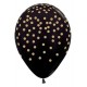 GLOBOS NEGROS COFETTI DORADO LUNARES ORO IMPRESO 12 UDS