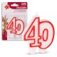 VELA NUMERO 40 BLANCA BORDE ROJO DOBLE