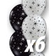 GLOBOS NEGRO Y PLATA CONESTRELLAS 6 UDS QUALATEX 30 CM