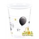 VASOS BLANCOS GLOBOS ORO Y PLATA PARA CUMPLEANOS 8 UDS 200 ML