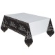 MANTEL DE PLASTICO PARA CUMPLEANOS BLANCO ORO Y NEGRO 137m x 26m