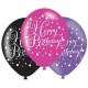 GLOBOS DE CUMPLEANOS FUCSIA LILA Y NEGRO 6 UDS LATEX 11 275cm