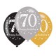 GLOBOS 70 CUMPLEANOS ORO PLATA Y NEGRO 6 UDS LATEX 11 275cm