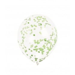Globos transparentes con confeti verde 6 uds 30 cm