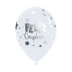 Globos blancos feliz cumpleanos metalico 12 uds 30 cm