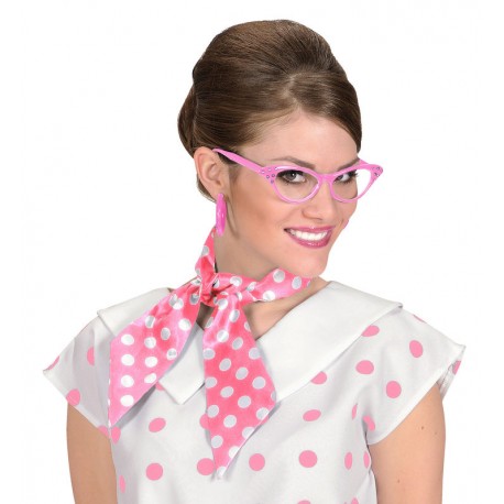 Falda lunares rosa polka años 50 con pañuelo - Tusdisfracesbaratos.com