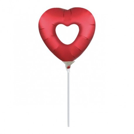 Globo corazon rojo 23 cm con palo