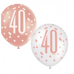 Globos 40 cumpleaños rosa dorado y blanco 30 cm