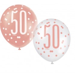 Globos 50 cumpleaños rosa dorado y blanco 30 cm