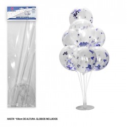 Arbol de globos con confeti azul con soporte