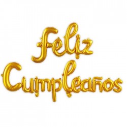 Letras feliz cumpleaños en globos oro 4 m x45 cm