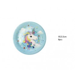 Platos unicornio azul 8 uds de 23 cm