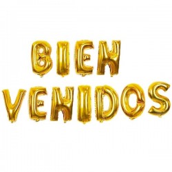 Letras Bienvenidos oro en globo de 45 cm