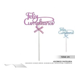Topper tarta feliz cumpleanos rosa o azul