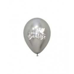 Globos Mi Bautizo plata 12 uds 30 cm