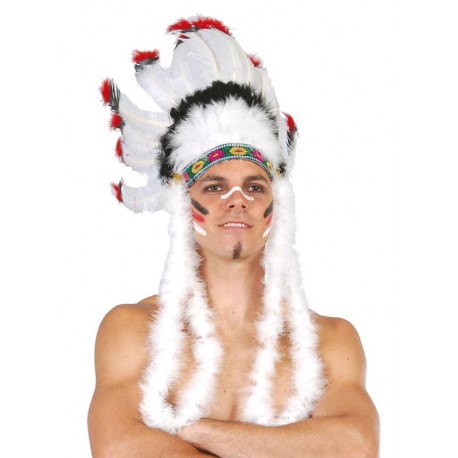Penacho de plumas indio grande blanco jefe