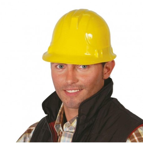 Casco obrero amarillo plastico obra albanil