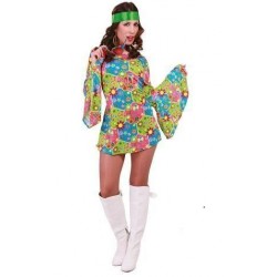 Disfraz vestido hippie flower power mujer talla L 42 44