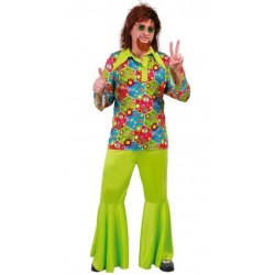 Disfraz hippie verde flower power hombre talla L 52 54