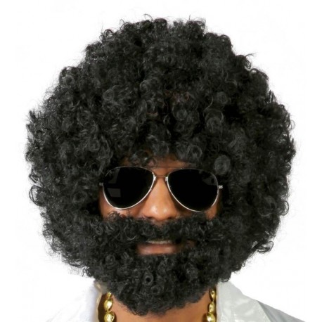 Peluca negra afro con barba rizos