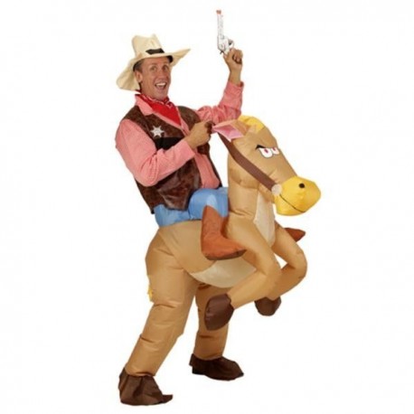 Disfraz caballo hinchable con ventilador y sombrer