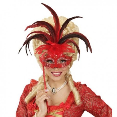 Mascara veneciana con palo roja decorada marquesa