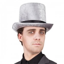 Sombrero logan chistera terciopelo gris copa alta