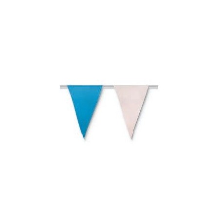Bandera triangulo plastico azul y blanco santander 50 metros 20x30