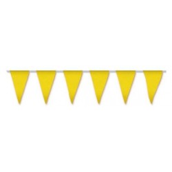 Banderas triangulares plastico amarillo 5 metros 20x30 cm