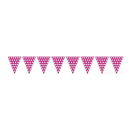 Banderas triangulares plastico rosa puntos 5 metros 20x30 cm