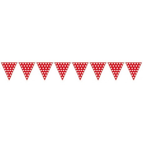 Banderas triangulares plastico puntos rojo 5 metr