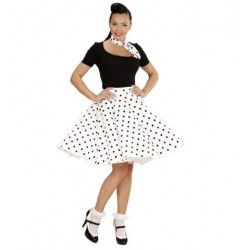 Falda lunares polka blanca años 50 con pañuelo