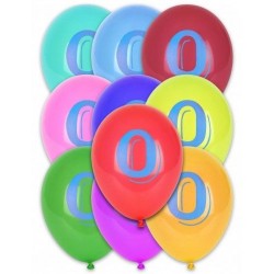 Globos numero 0 colores surtidos 28 cm